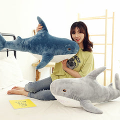 OPHRBU blue shark plush sleeping pillow, ideal lumbar support.