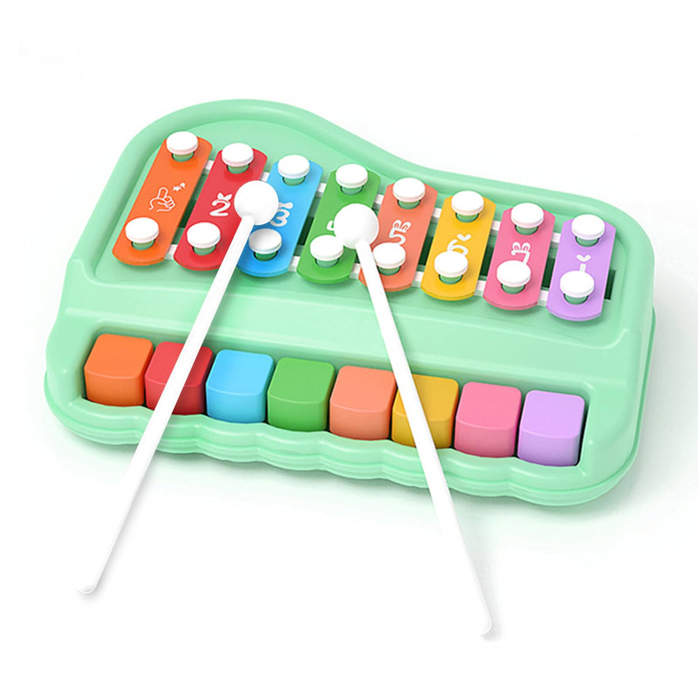 Oprala 2-in-1 baby piano xylophone front view with eight colorful keys for playful learning.