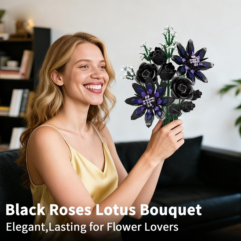 OQMI Flower Bouquet Building Set: black lotus for dramatic decor.