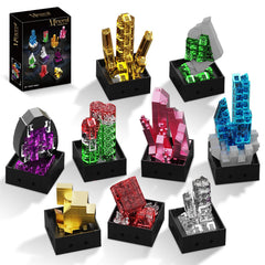 OQMI Mineral Building Block Set with 9 gemstone models on desk for display.