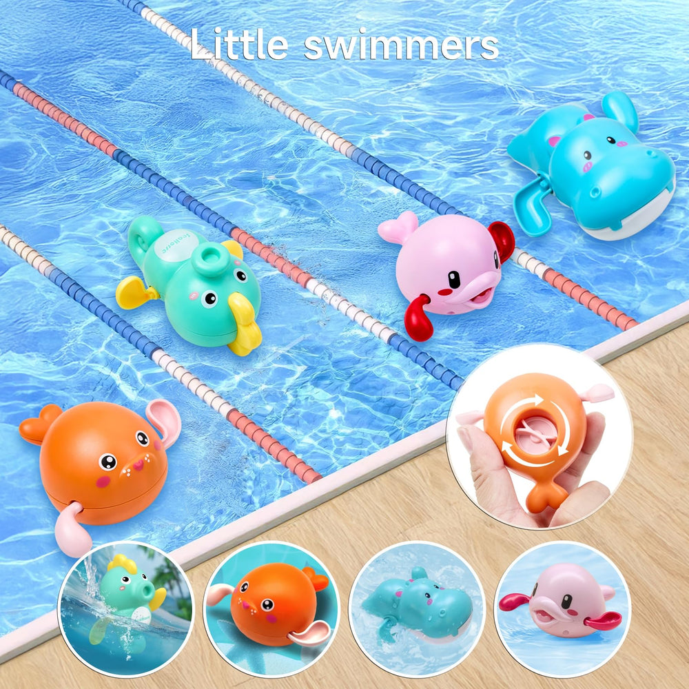 OR OR TU bath toy wind-up dolphin swims using water power.