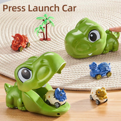 Orange Ocean dino car press-to-go demonstrates quick action for storytelling