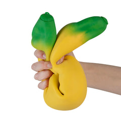 The Orb Factory Easy Sqweezy Giant Stretchy Banana, soft texture close-up for satisfying squeezes