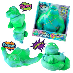 Orb Original Funkee Monkee Jumbo in green-blue skin, soft squeeze toy with stress-relief potential