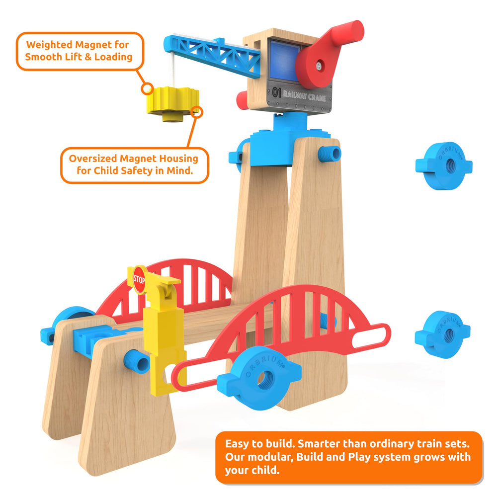 Orbrium bridge and tower construction scene for architectural play and spatial planning