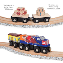 Orbrium diesel engine for versatile wooden train setups.