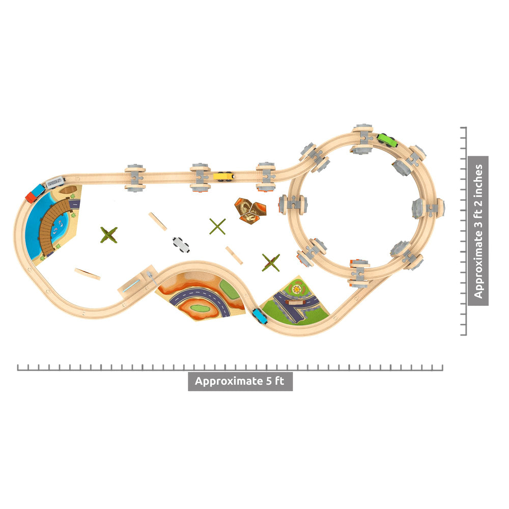 Includes engines and cars plus park scenery to spark storytelling.