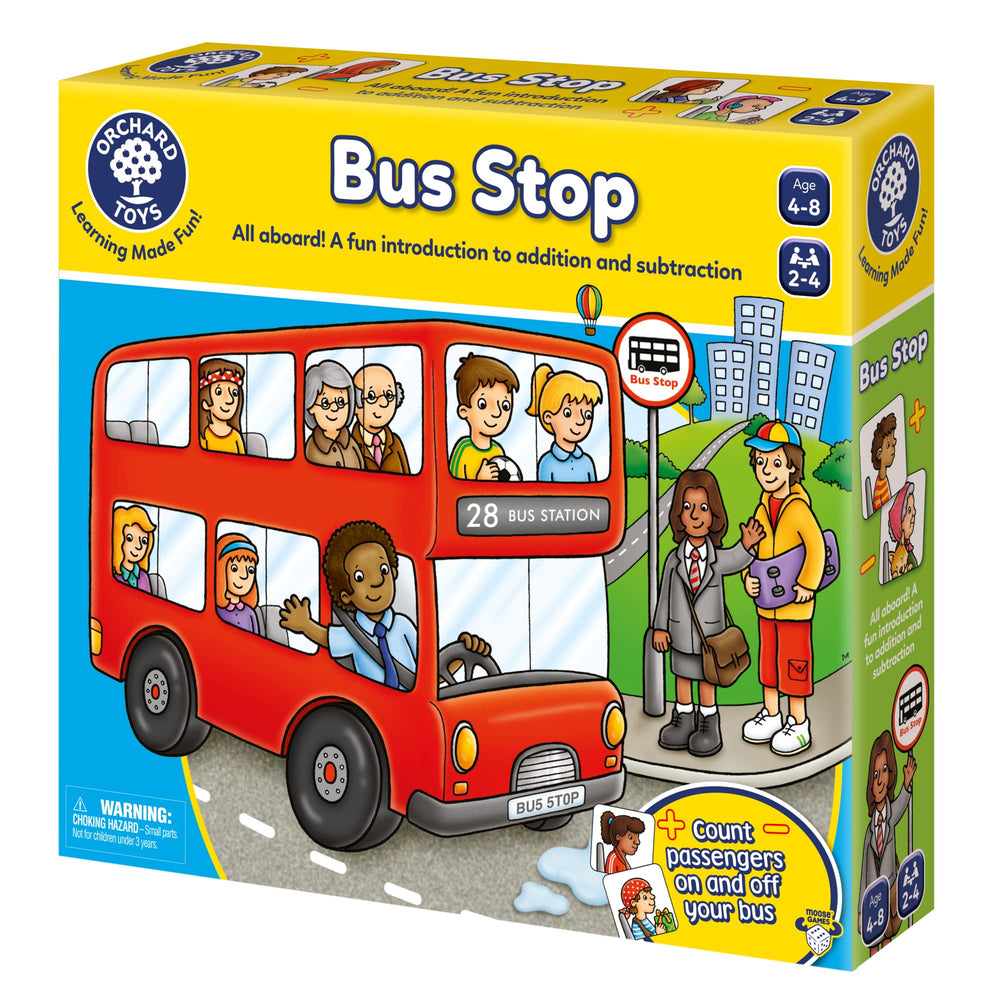 Orchard Toys Bus Stop packaging and components ready for family play