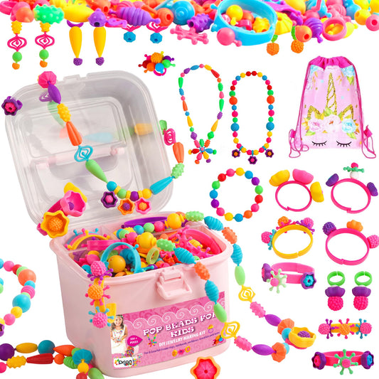 Orian Pop Beads bracelet creation close-up showing colorful beads for creative play