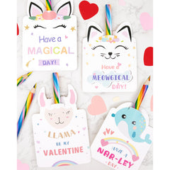 Oriental Cherry Valentines rainbow pencils with unicorn designs for classroom gifting.