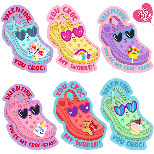 ORIENTAL CHERRY valentines cards with 36 shoe charms for bulk classroom gifts.