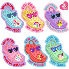 ORIENTAL CHERRY valentines cards with 36 shoe charms for bulk classroom gifts.