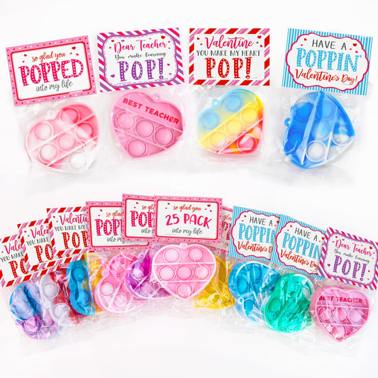 ORIENTAL CHERRY valentines cards with heart pop keychains ready-to-use classroom gifts.