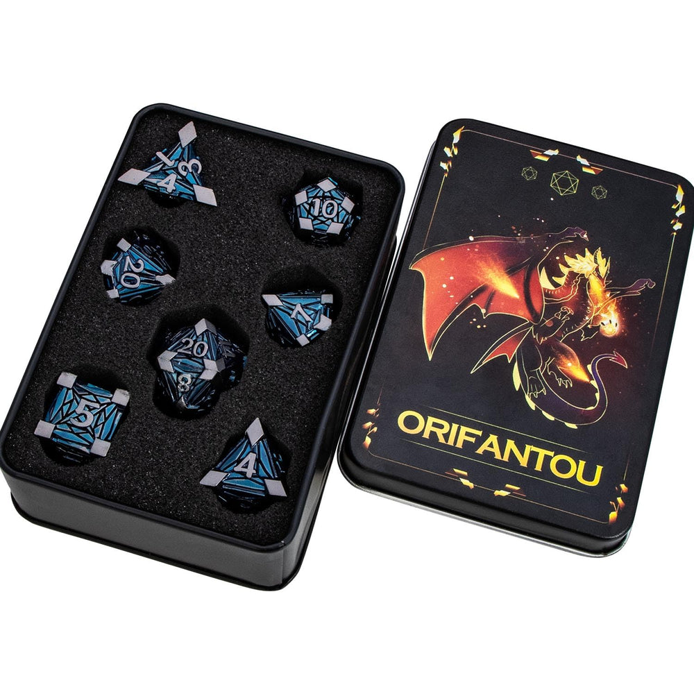 ORIFANTOU Crystal Shards dice; gift-ready for fantasy game nights.