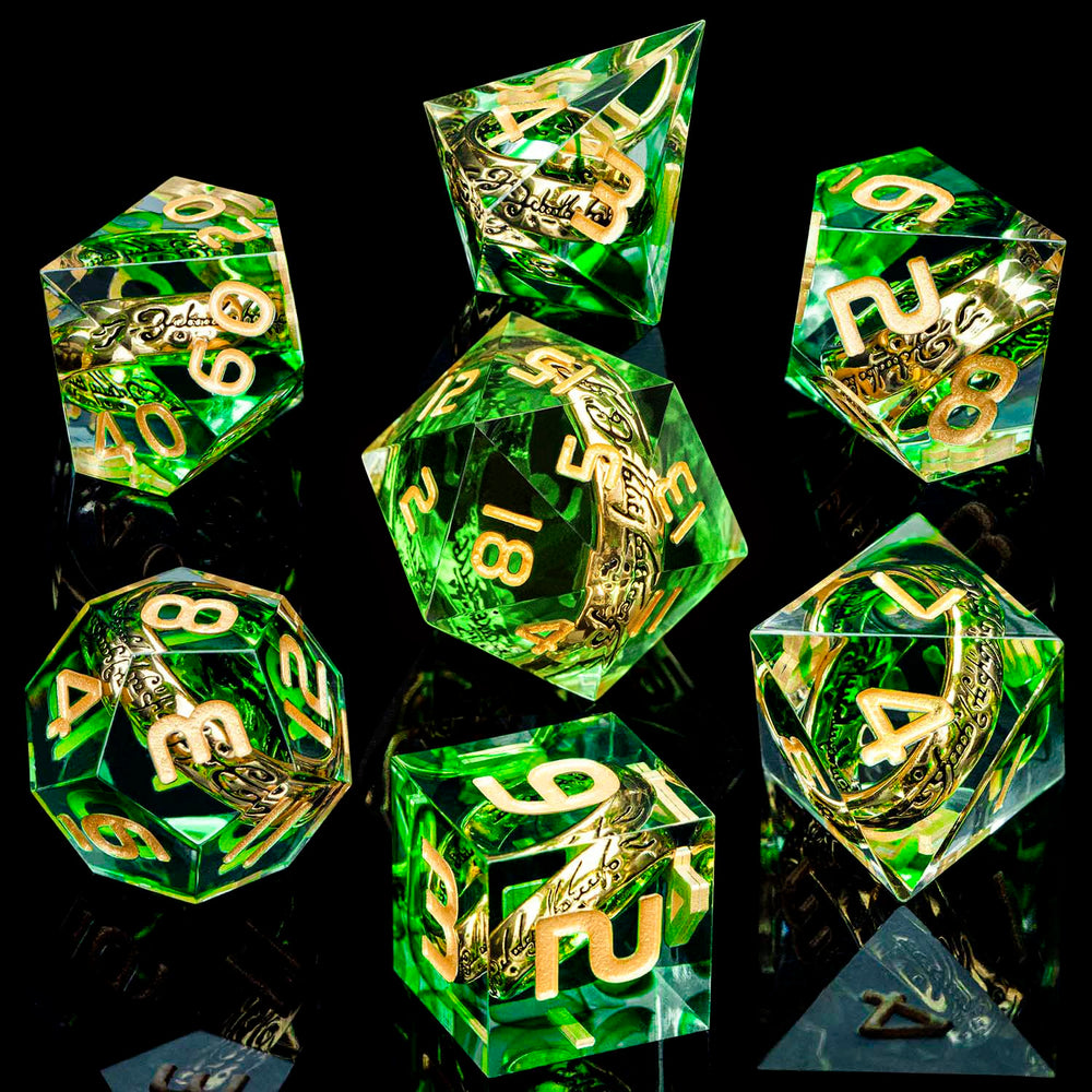 ORIFANTOU Green Sharp Edge DND dice set with box, designed for precise, readable results