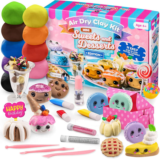 Original Stationery Air Dry Clay Dessert Kit color palette fuels imaginative play.
