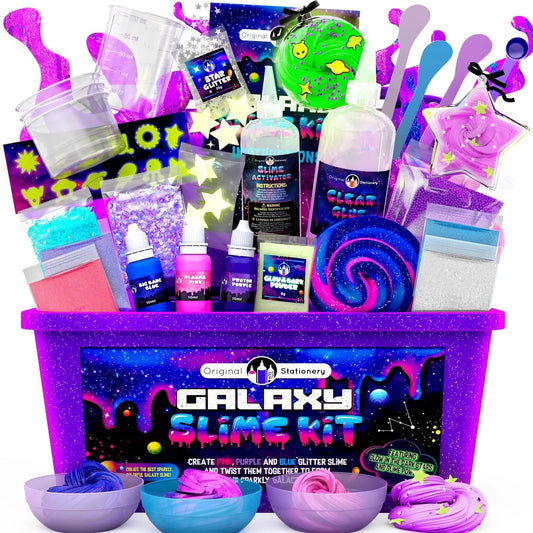 Original Stationery Galaxy Slime Kit packaging with cosmic design for gifting
