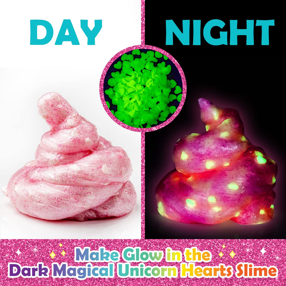 Original Stationery Unicorn Glow-in-The-Dark Slime Kit glow-in-the-dark slime effects in dim light.
