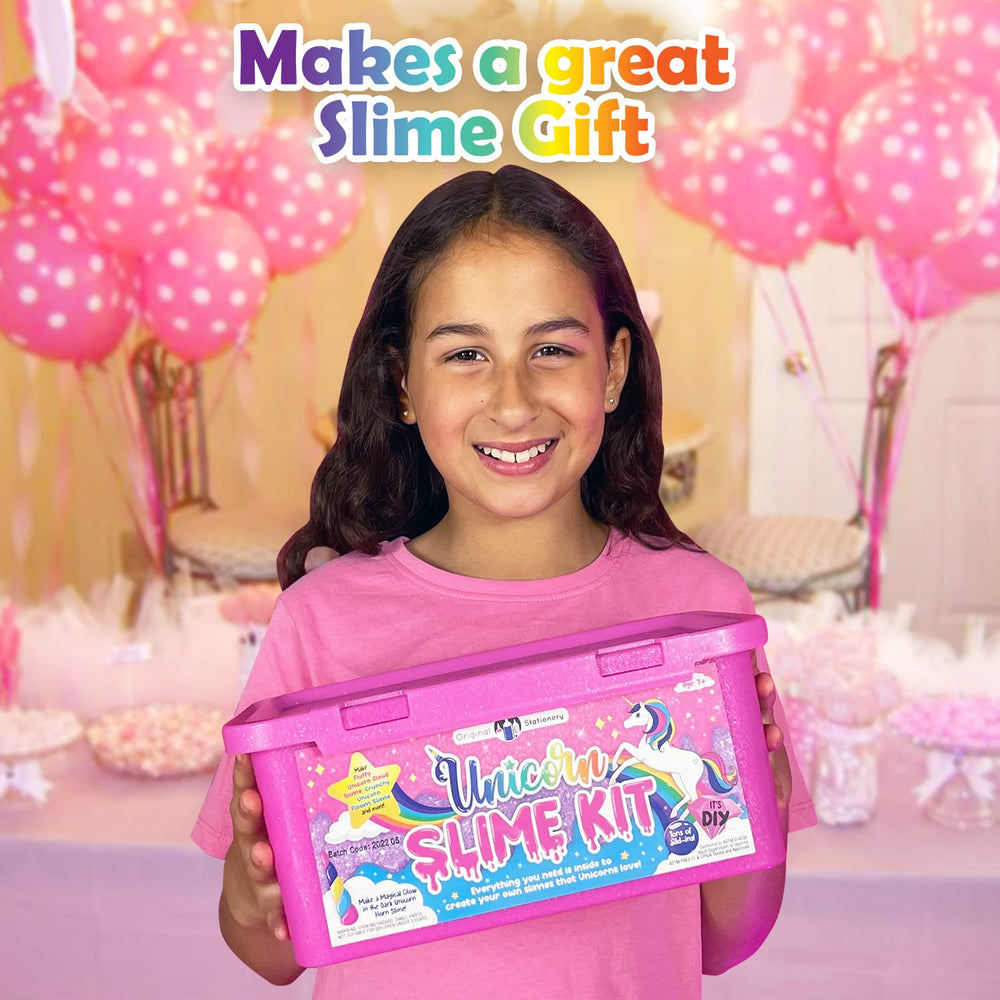 Original Stationery Unicorn Glow-in-The-Dark Slime Kit kids crafting at home and screen-free fun.