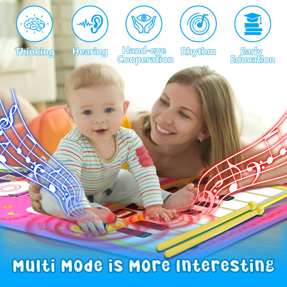 Oripira pink musical mat keyboard promotes sensory play and coordination.