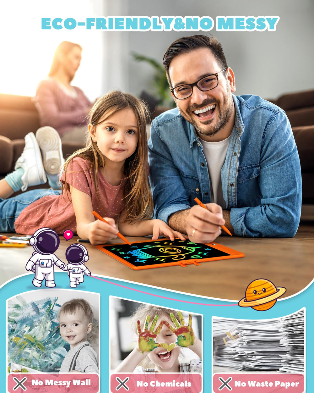 ORSEN durable plastic case protects the doodle board during everyday adventures.