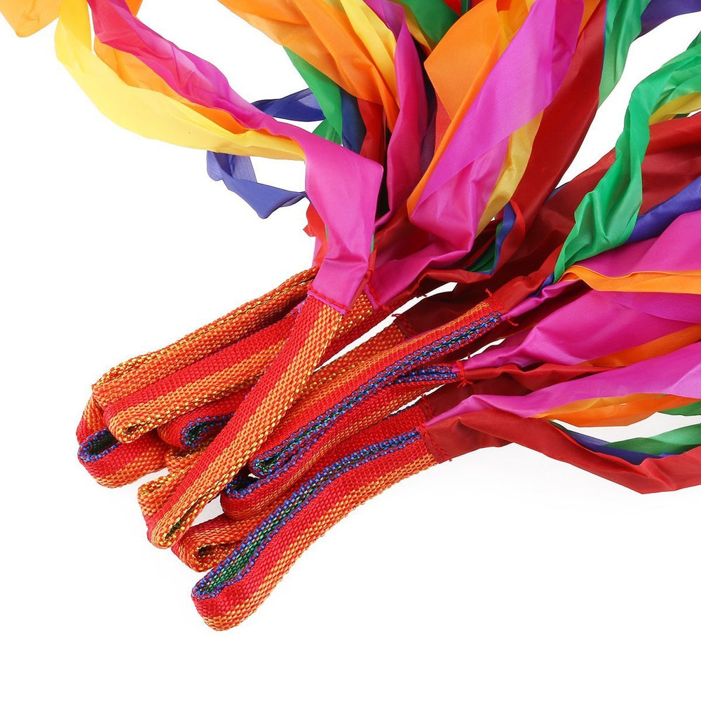 ORZIZRO Rainbow Dance Ribbons used as festive props for parties and stage decorations
