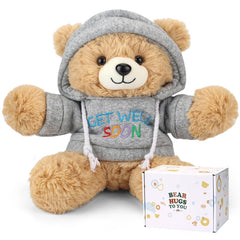 Osacoe Get Well Soon teddy bear with gift box offering comforting companionship during recovery.