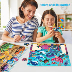 OSBOO wooden puzzle child using 48pc demonstrates screen-free learning