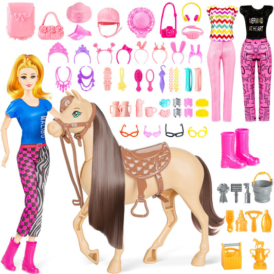 Osllate doll horse set with 60 accessories for imaginative play