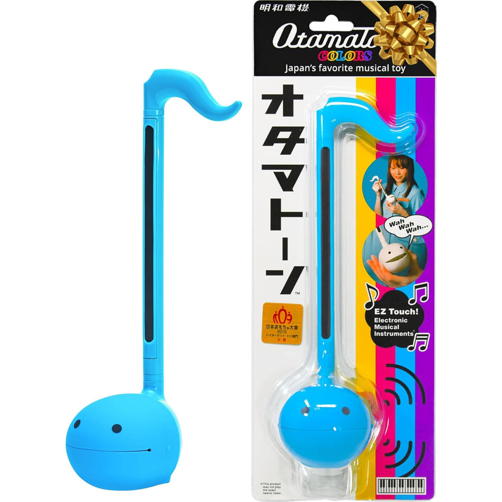 Otamatone blue front view illustrating pitch stem and vibrato cheeks for playful music.
