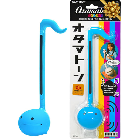 Otamatone blue front view illustrating pitch stem and vibrato cheeks for playful music.