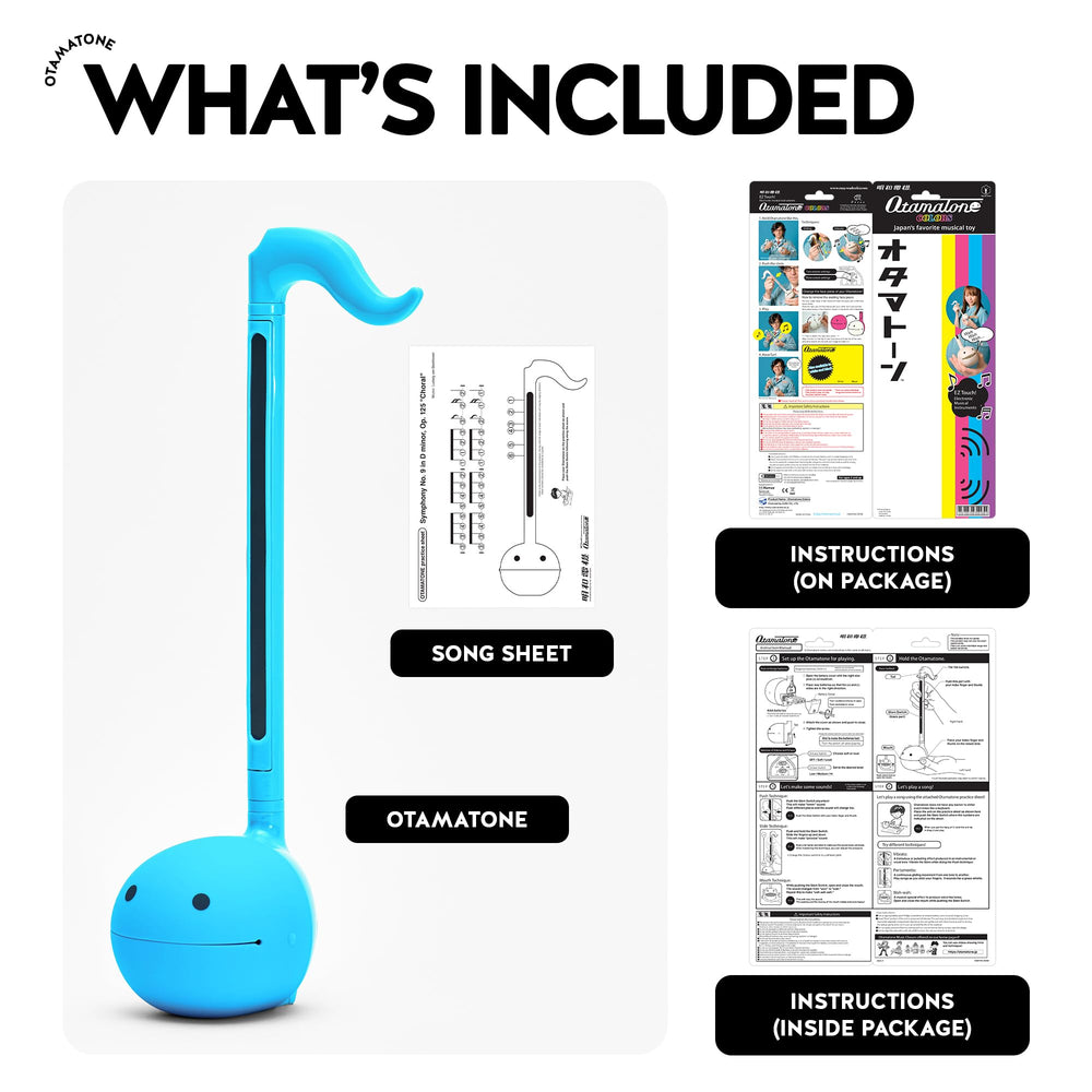 Otamatone blue user holding instrument during play.