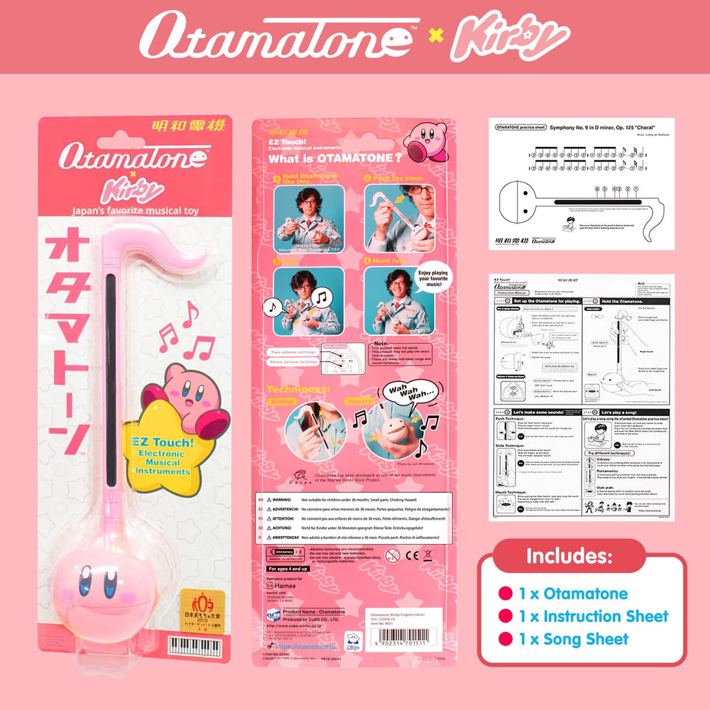 Otamatone Kirby Pink Star Hero cheeks squeezed for playful vibrato and expression.