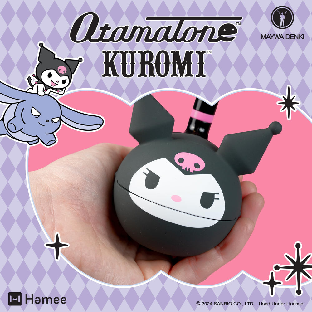 Otamatone Sanrio Kuromi squeeze cheeks close-up for vibrato effects during tunes