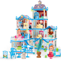 OCTERIC Doll House blue front view invites imaginative play and exploration.