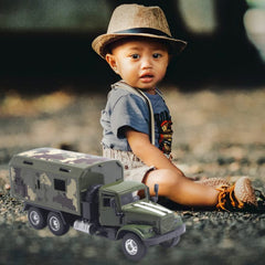 OTONOPI military truck side view highlights rugged armor and realistic styling for imaginative play