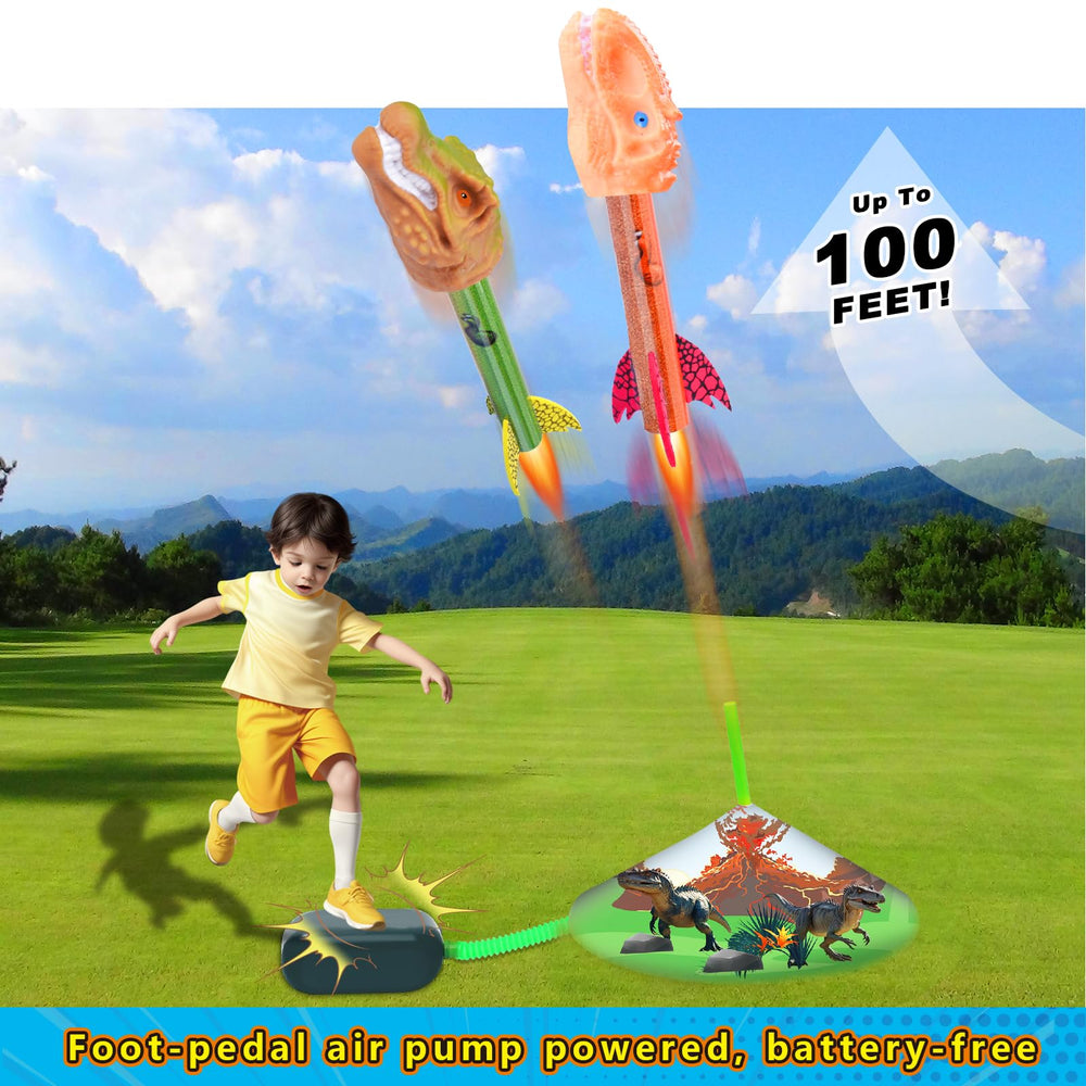 Otoseth Dinosaur Rocket Launcher with adjustable angle deployed for versatile launches