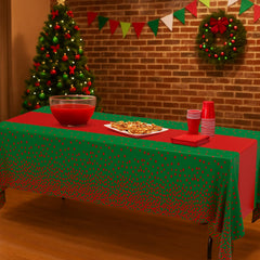 Oudain green and red dot tablecloth used for wedding or birthday setup.