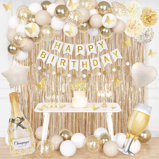 Ouddy Life White Gold Birthday Banner adds a chic focal point for celebrations