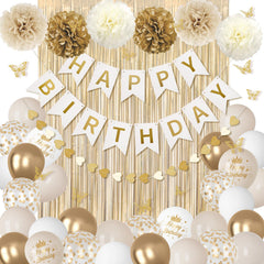 Ouddy Party 10in balloons in sand white white and gold create elegant backdrop