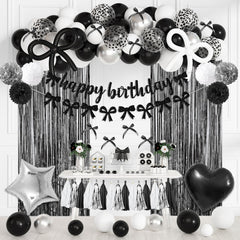 Ouddy Party black bow banner for birthdays, chic backdrop and style.