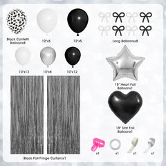 Ouddy Party foil fringe curtain in black and silver adds drama.