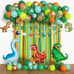 Ouddy Party happy birthday dinosaur banner brightens the party backdrop.