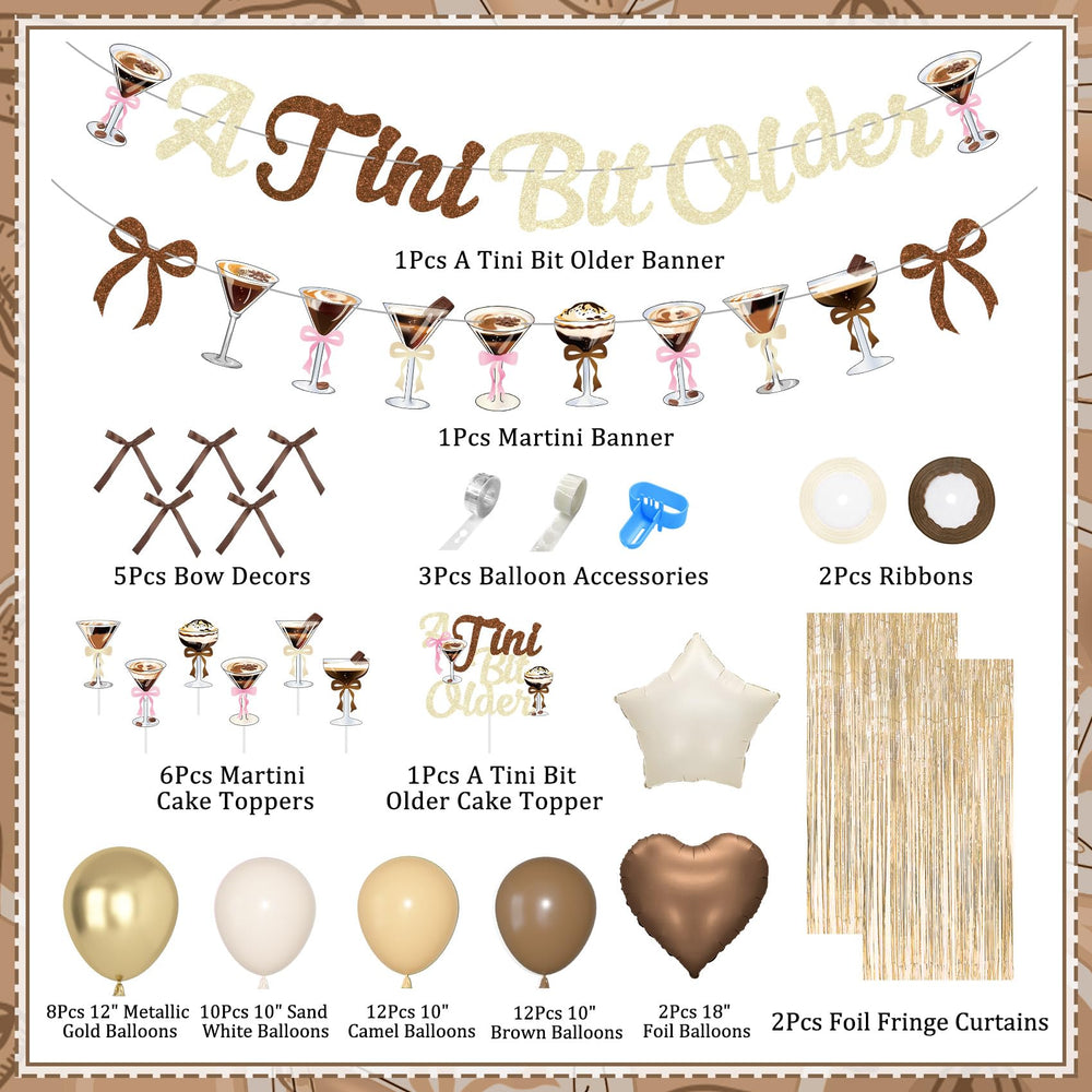 Ouddy Party martini bow banner adds classy accents for birthdays or bridal events.
