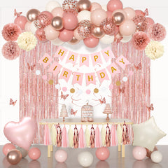 Ouddy Party pink birthday decor with dusty-pink balloons for a chic celebration
