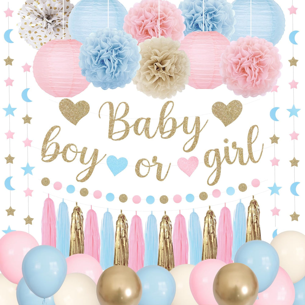 Ouddy Party pink blue sand balloons brighten gender reveal celebrations.