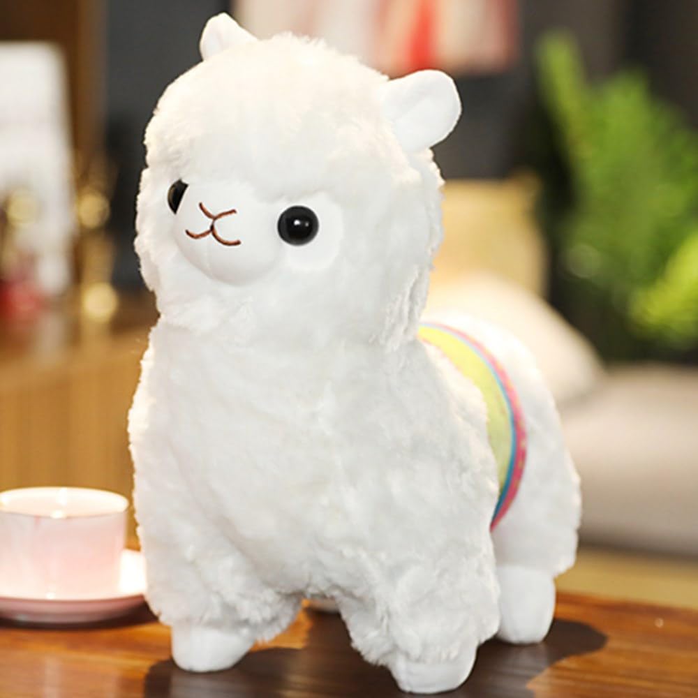 OUKEYI Alpaca plush toy front view shows cuddly soft fur for cozy moments.