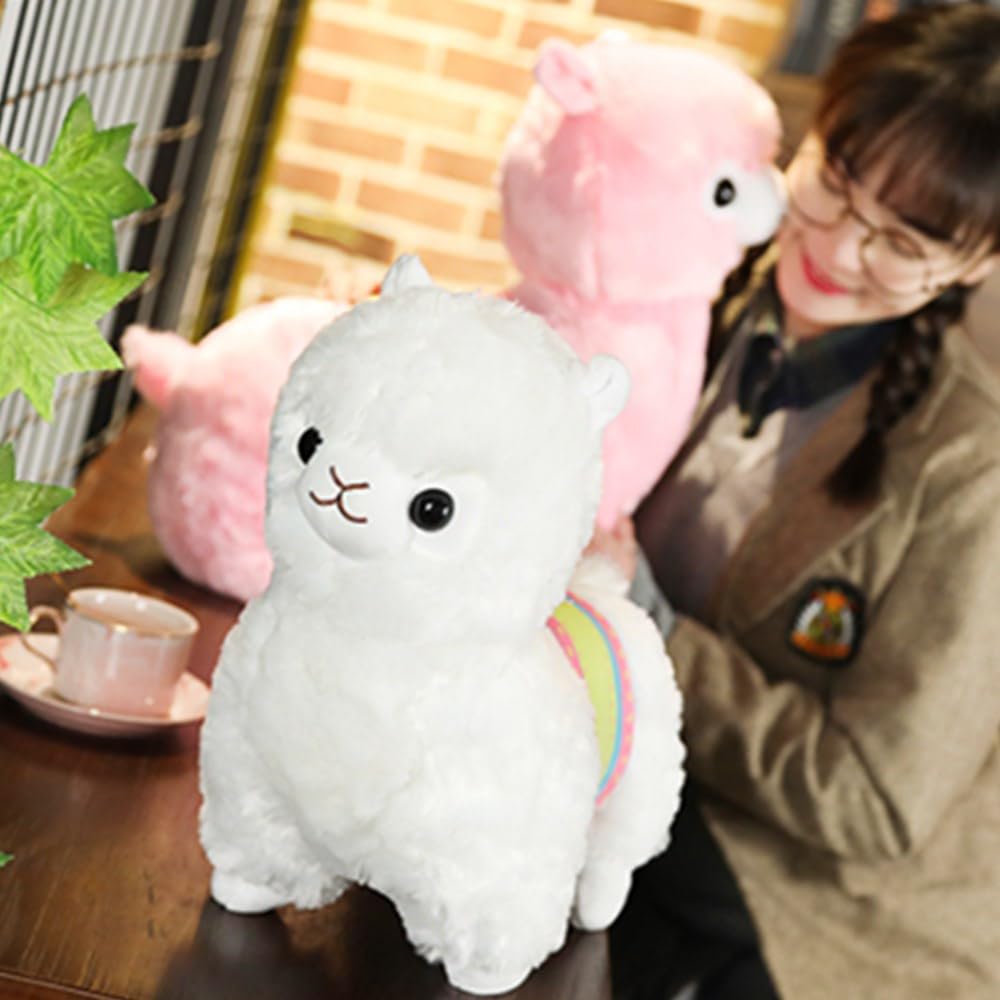 OUKEYI Alpaca plush hug pillow demonstrates a comforting companion for relaxing evenings.