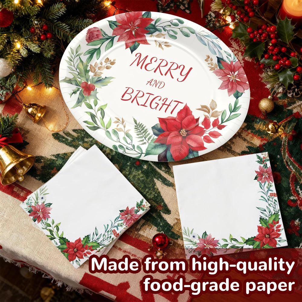 OuMuaMua Christmas napkins featuring poinsettia motif for quick cleanup after meals.