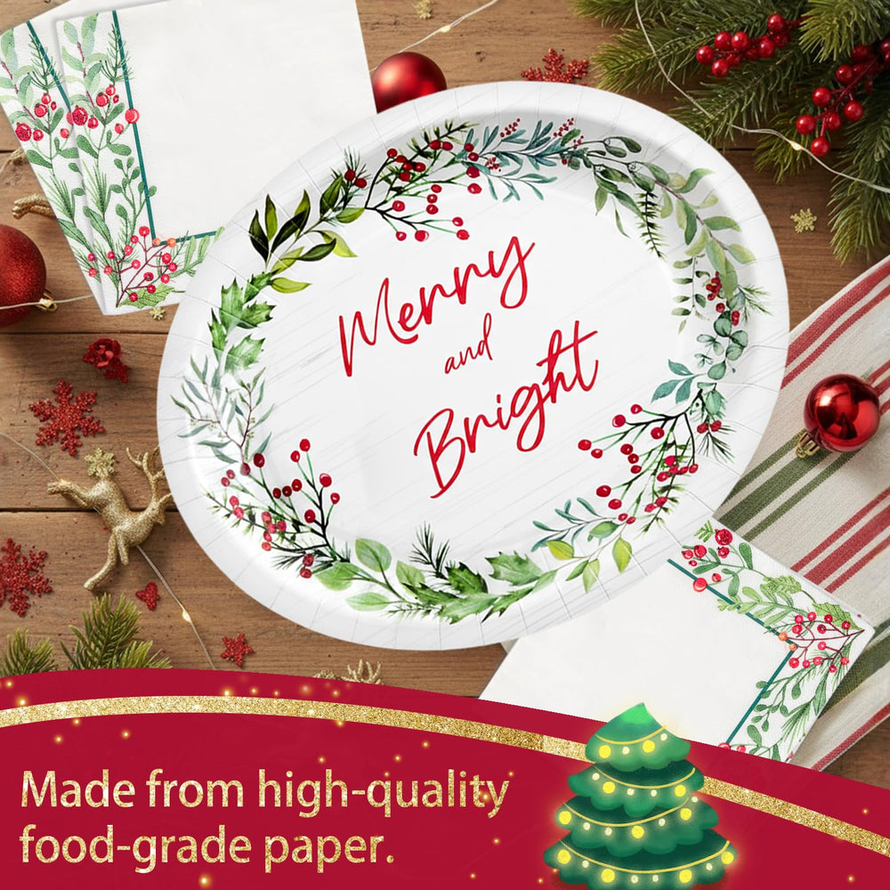 OuMuaMua holly berries napkins paired with sturdy plates for quick cleanup.